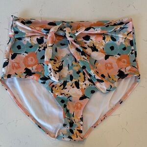 High-Waist Floral Bikini Bottoms with Front Tie